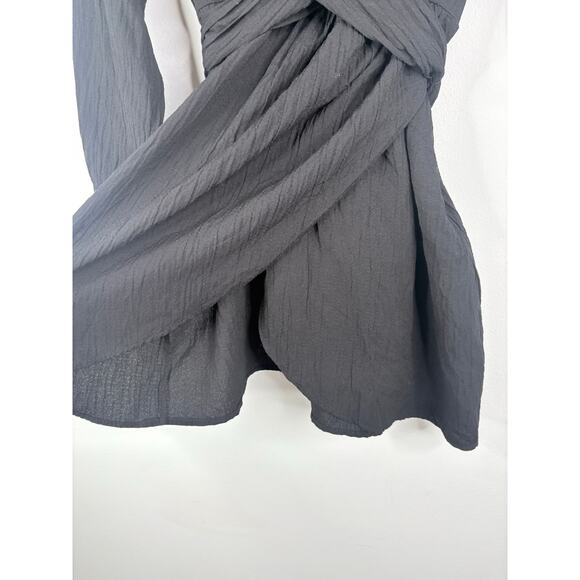 Zara Black Long Sleeve Shirt Dress Womens Large Belt Tie Waist Blogger Fave - Picture 6 of 11